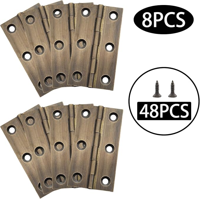 8 Pcs 40mmx75mm / 1.57" x 2.95" Bronze Mini Hinges, 3 Inch Solid Brass Folding Butt Hinge, Cabinet Hinge for Jewelry Box, Drawer Cabinet Furniture