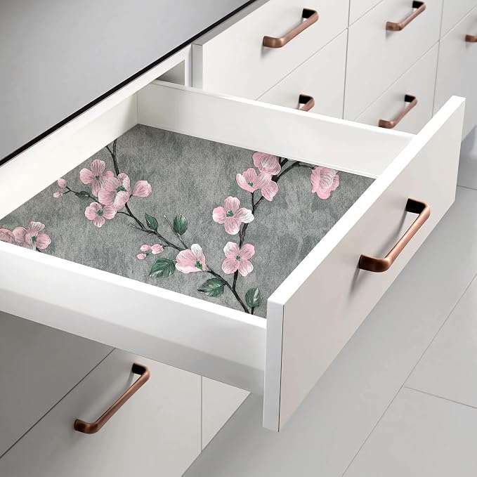SOON AFTER 17.5"x120" Floral Peel and Stick Wallpaper Flower Tree Contact Paper Self Adhesive Removable Modern Grey Wall Paper Decorative Wall Covering Countertop Vinyl Film Roll