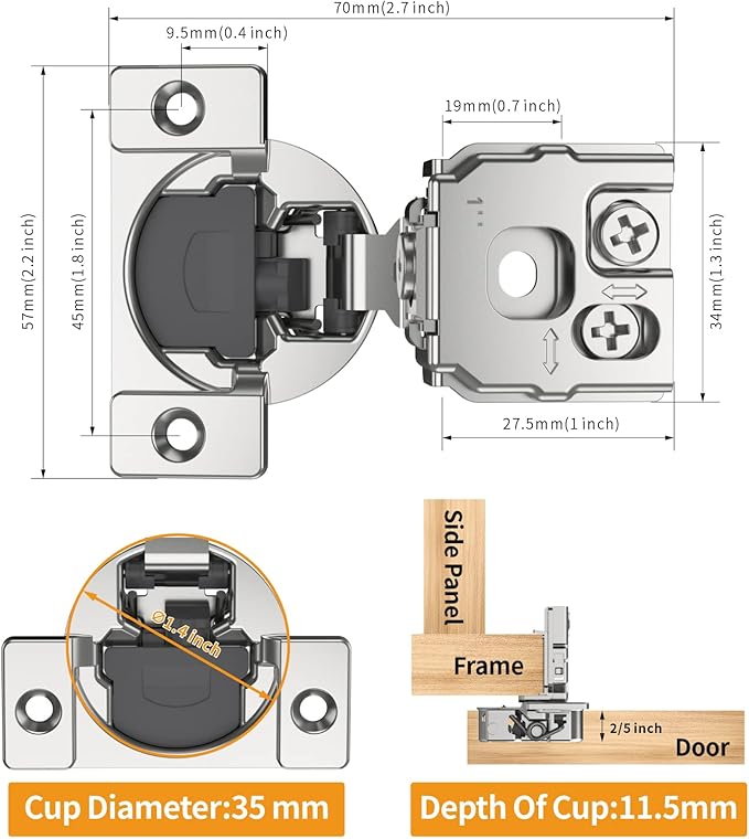 Chibery 8 Pack 1" Overlay 3D Soft Close Concealed Hinge for Face Frame Door, Smooth Slow Self Closing Hinges, Satin Nickel, Hidden 105° Open Angle Stainless Steel Hinge for Kitchen Cabinet Door