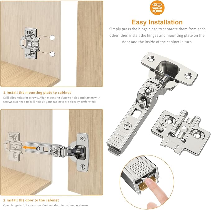 Chibery 10 Pack Frameless Half Overlay Soft Close Concealed European Hinges, Self Closing Satin Nickel, 105 ° Open Angle 4D Adjustment, Speed Control, Clip On, Stainless Steel for Cabinet Door
