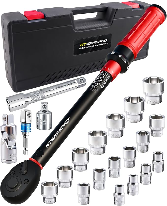 1/2" Drive Click Torque Wrench Set-10-170 Ft-lb, +/-3% Accuracy, 22-Piece | 72-Tooth Dual Direction, Metric 8–24mm Sockets for Automotive Lug Nut, Suspension & Engine Maintenance, ISO 6789 Certified