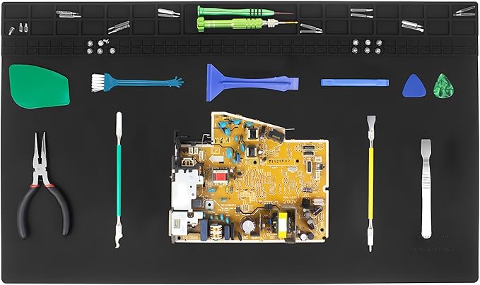 23.7''x13.8'' Extra Large Soldering Mat Premium Silicone 932°F Heat Resistant Repair Mat Non-Slip Large Soldering Mat for Soldering Iron, DIY Projects, Electronics, Phone, Laptop Repair (Black)