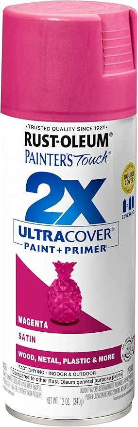 Rust-Oleum 283188 Painter's Touch 2X Ultra Cover Spray Paint, 12 oz, Satin Magenta