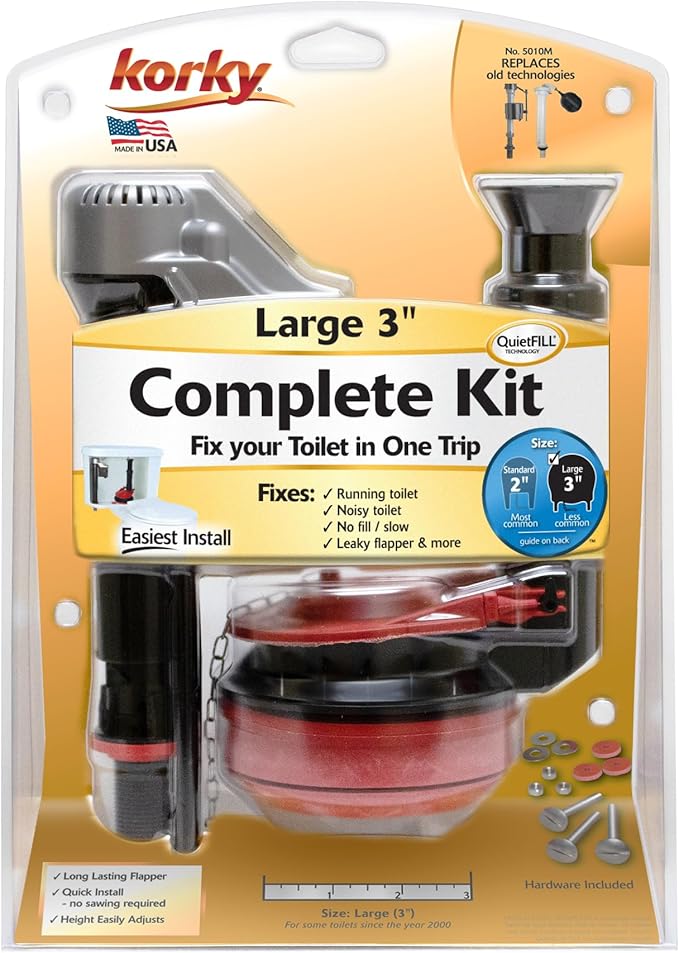 Korky Complete Toilet Repair Kit - Size: Large 3-Inch - Fixes: Running, Noisy, No/Slow Refill, and No/Weak Flush Toilets - Easy to Install, 5010MP