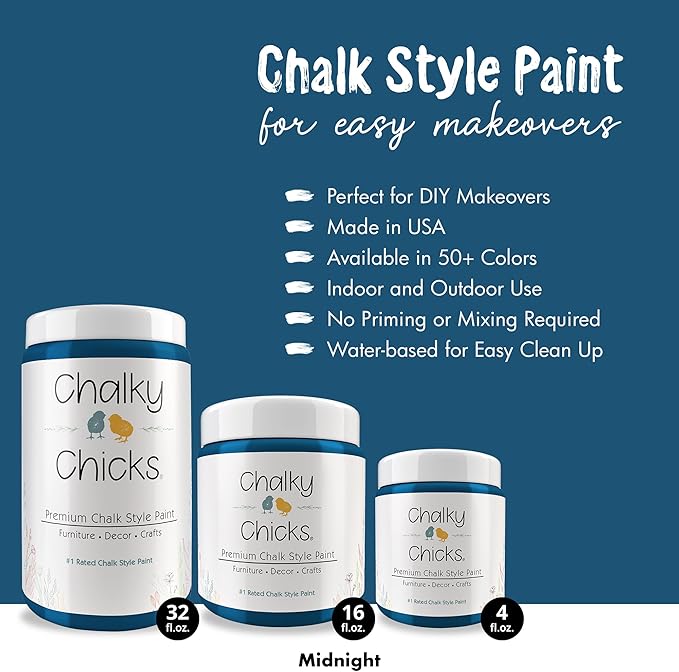 Chalky Chicks 32 Fl Oz Matte Midnight (Peacock Blue) Chalk Paint for Furniture Without Sanding - No Prep Furniture Paint No Sanding All in One for Crafts, Walls, Cabinet, Metal, Dresser, Farmhouse