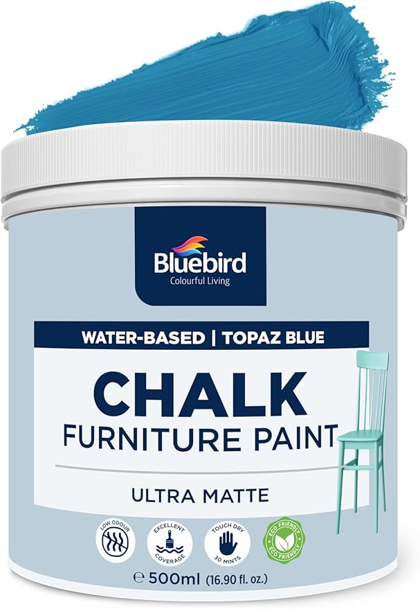 BLUEBIRD Chalk Furniture Paint - 500 ML / 16.9 fl oz for Furniture, Home Décor, Cabinets, and More (Topaz Blue)