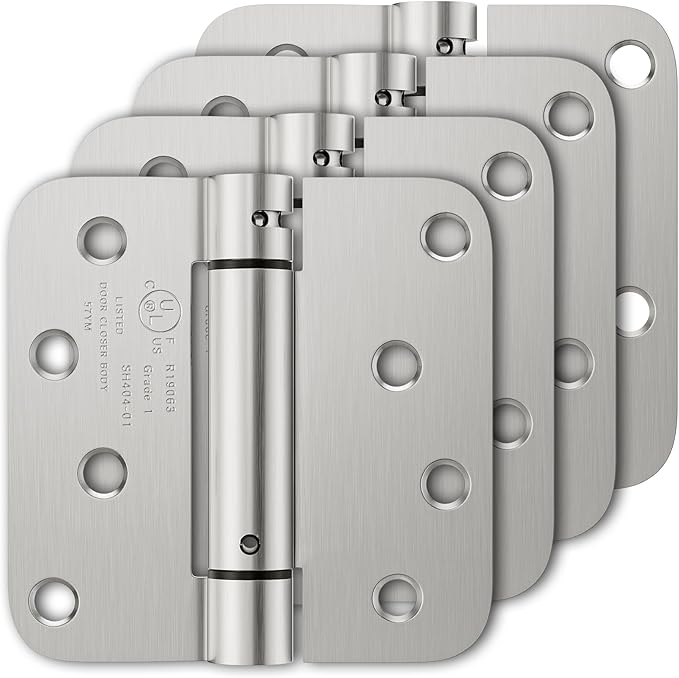 Luxbaro 4 Pack Self Closing Door Hinges, 4 Inch Spring Loaded With 5/8'' Radius Corners, Adjustable Tension for Garage, Front, Back, Left and Right Hand, UL Listed
