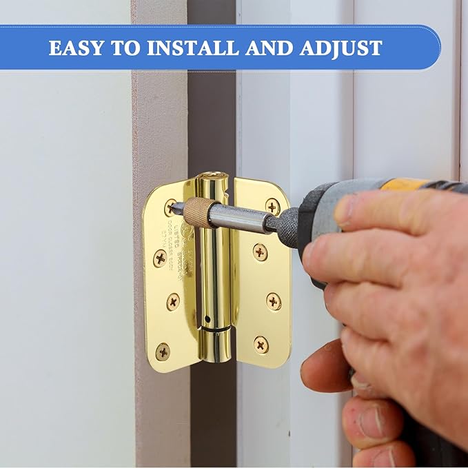 Yaocom 10 Pcs Self Closing Door Hinge 3.5'' Spring Loaded Hinges Automatic Door Closer Hinge Adjustable Tension for Garage, 5/8'' Radius Corners(Gold,4'')