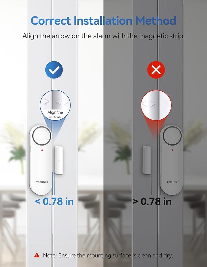 TECKNET Door Alarms When Opened, Window Door Alarm for Kids Safety, 2-in-1 Alarm & Chime, Door Sensor for Home Security, 3-Level Volume Control, Window Alarms for Garages, Apartment, 6Pcs