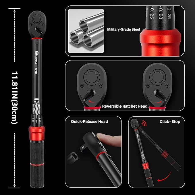 3/8-Inch Drive Click Torque Wrench-5-45Ft-Lb for Car Motorcycle DIY | Adjustable Inch Pound Torque Wrench(6.8-61Nm),72T Dual-Direction Dual Range,3% Precision for Bicycle,Small Engine,Electrical