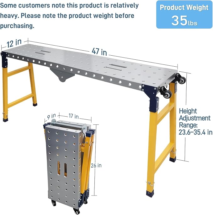 Folding Scaffolding Platform 1100 Lbs Height Adjustable Anti Slip Steel Step Ladder Stool with Galvanized Coating Anti-Slip Feet for Construction Car Washing Roof Snow Removal（47" Wide）