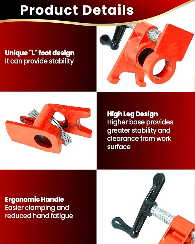 Pipe Clamps 3/4 Inch 6 Pack, Heavy Duty Bar Wood Clamps