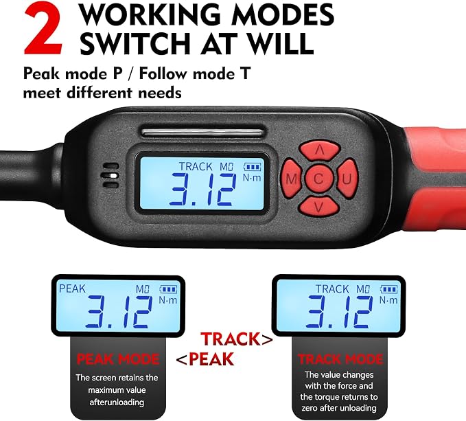 3/8" Digital Torque Wrench 2-45 Ft.lb (±2%), 9PCS Small Digital Torque Wrench,Electronic Torque Tool with Sockets & Adapters for Automotive, Bike,
