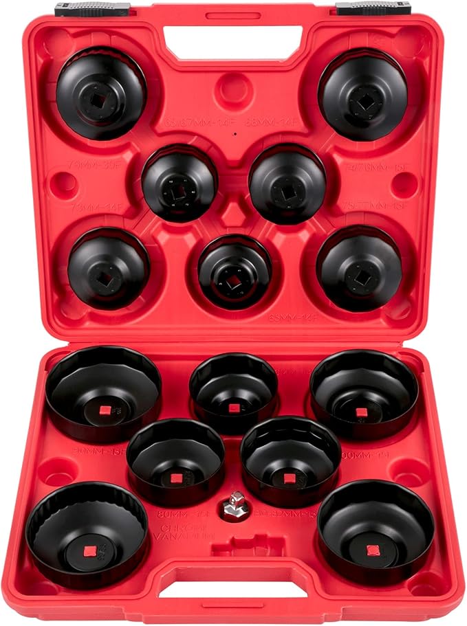 VEVOR Oil Filter Socket Set, 14 Pcs Oil Filter Wrench Set, Sturdy Steel Oil Filter Socket, 3/8" Oil Filter Socket, Low Profile Oil Filter Socket Set For Easy Access, Oil Filter Wrench Cap Set w/Case