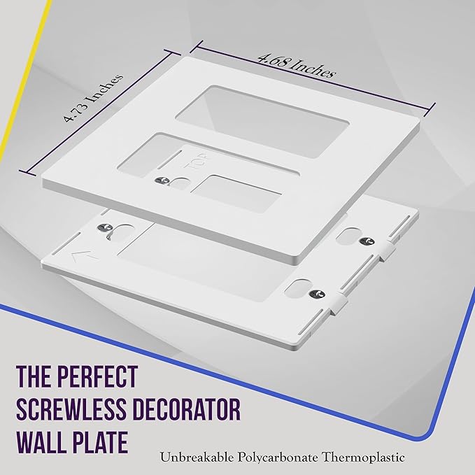 ENERLITES - SI8832-W-STICKER Screwless Decorator Wall Plates Child Safe Outlet Covers, Size 2-Gang 4.68" H x 4.73” L, Unbreakable Polycarbonate Thermoplastic, SI8832-W, Glossy, White