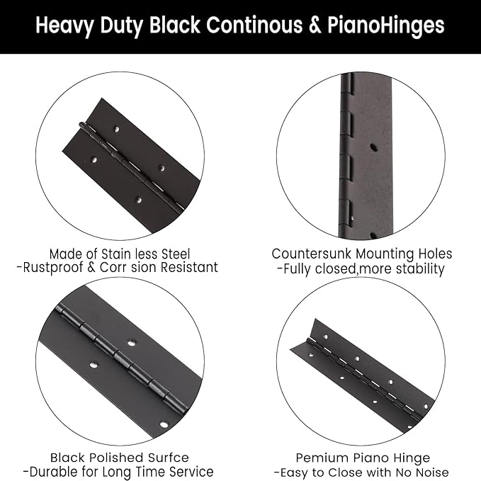 2-Pack 18-Inch Black Stainless Steel Heavy Duty Continuous & Piano Hinge, 2" Open Width Piano Boat Hinges, with Pre-Drilled Holes and Screws, Ideal for Piano Cabinets ane Wooden Box.
