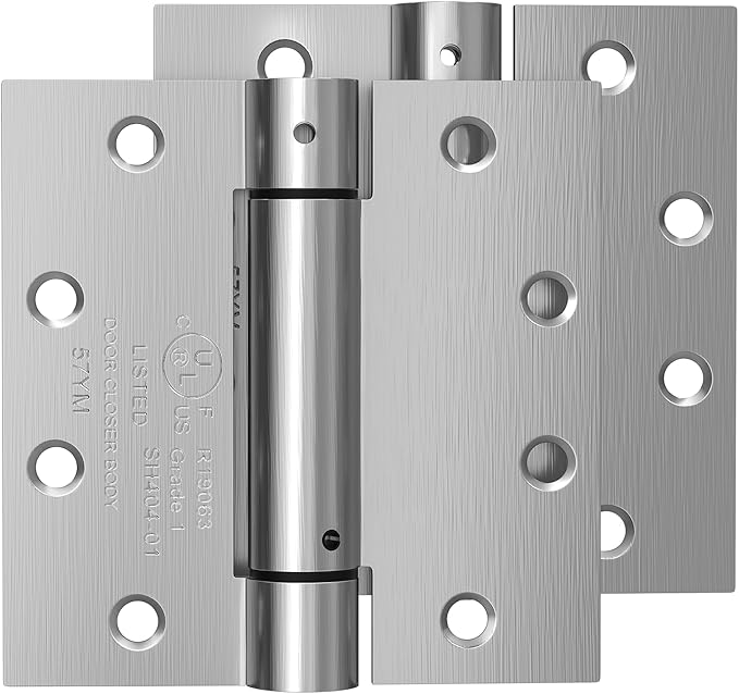 2 Pack Self Closing Door Hinges, 4.5 Inch Spring Loaded Door Hinges with Square Corners, Adjustable Tension for Garage, Front, Back Door, UL Listed, Left and Right Hand