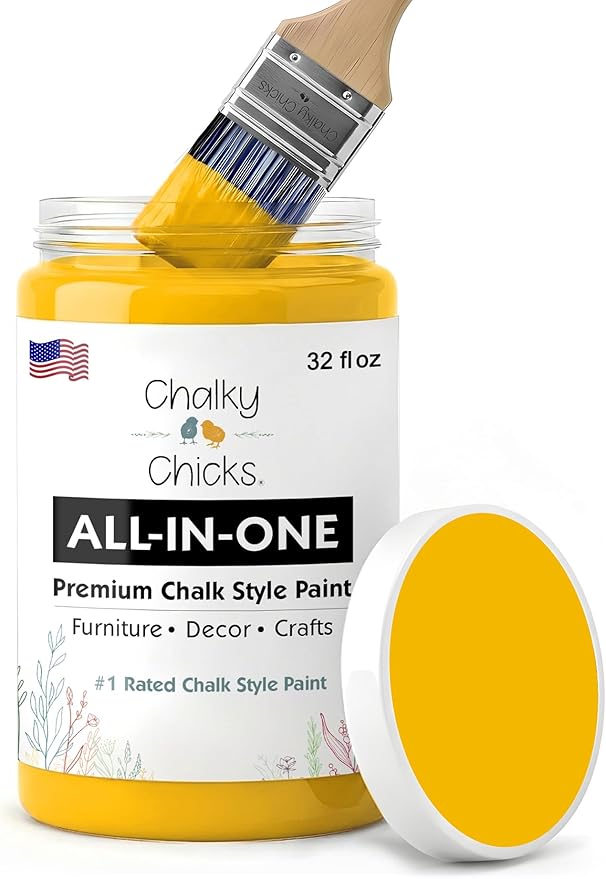 Chalky Chicks 32 Fl Oz Matte Bees Knees (Yellow) Chalk Paint for Furniture Without Sanding - No Prep Furniture Paint No Sanding All in One for Crafts, Wood, Walls, Cabinet, Metal, Dresser, Farmhouse