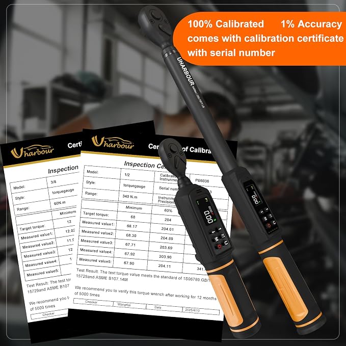 Uharbour Digital Torque Wrench Set 1/2" & 3/8" Drive 2 Pcs | ±1% Accuracy Electric Wrench Set, 3.8-250.8 & 0.66-44.29 Ft.lb, LED Alert