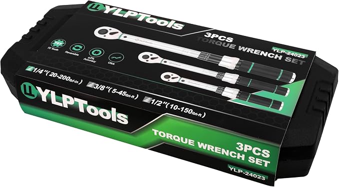 3-Piece Click Torque Wrench Set – 1/4", 3/8", 1/2" Drive, ±3% Accuracy, 72-Tooth Ratchet, Dual-Direction, Chrome Vanadium Steel, Includes Storage Cases
