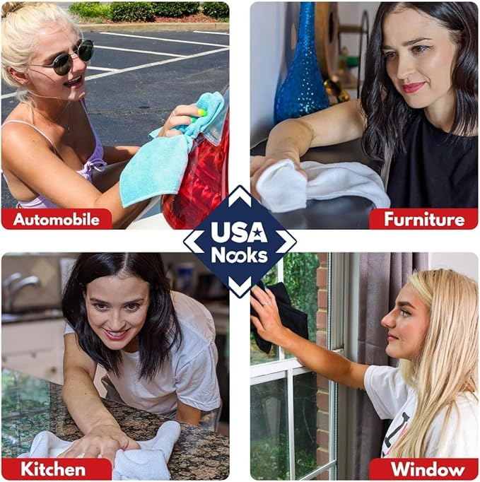 USANOOKS Microfiber Cleaning Cloth Light Pink - 8 Pcs 12.5"x12.5" - High Performance - 1200 Washes, Ultra Absorbent Towels Weave Grime & Liquid for Streak-Free Mirror Shine - Car Washing Cloth