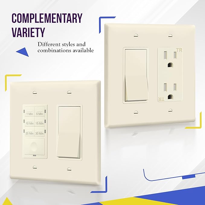ENERLITES Decorator Light Switch or Receptacle Outlet Wall Plate, Gloss Finish, Midway Size 2-Gang 4.88" x 4.92", Unbreakable Polycarbonate Thermoplastic, UL Listed, 8832M-LA, Light Almond