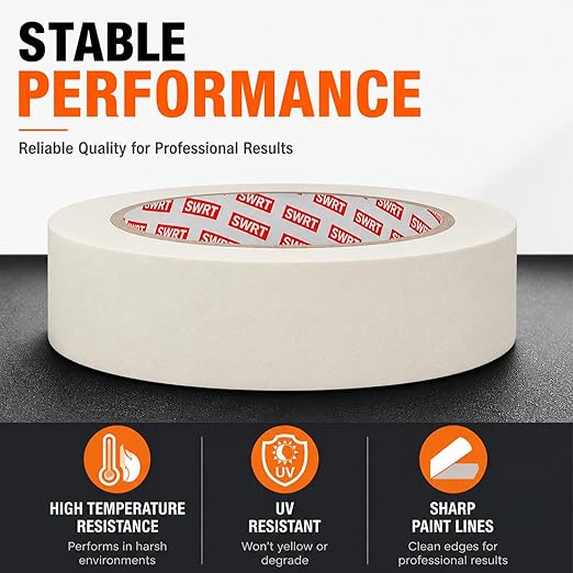 SWRT Masking Tape 0.75 inch x 55 Yards x 10 Rolls (550 Total Yards), Adhesive Painting Tape Bulk for General Purpose Beige White Color for Painting, Crafting, School Stationery, Arts, Home Use etc