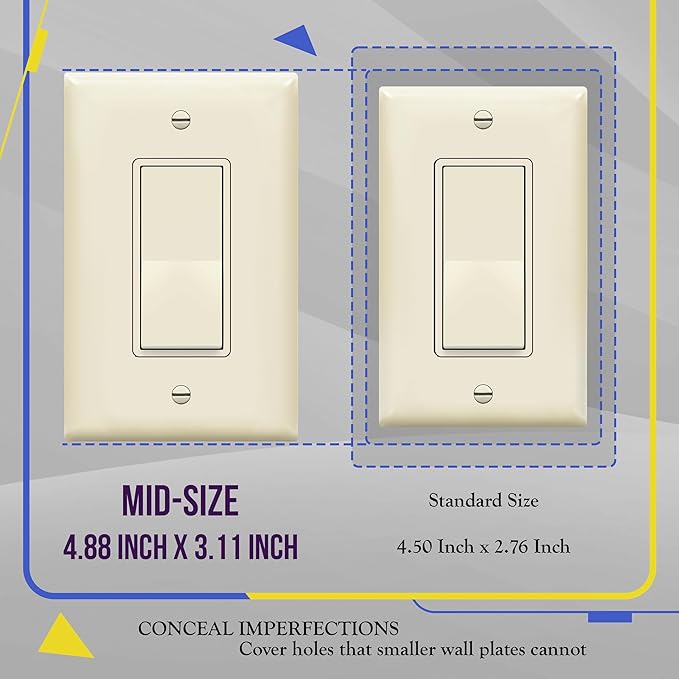 ENERLITES Decorator Light Switch or Receptacle Outlet Wall Plate, Gloss Finish, Midway Size 1-Gang 4.88" x 3.11", Unbreakable Polycarbonate Thermoplastic, UL Listed, 8831M-LA, Light Almond