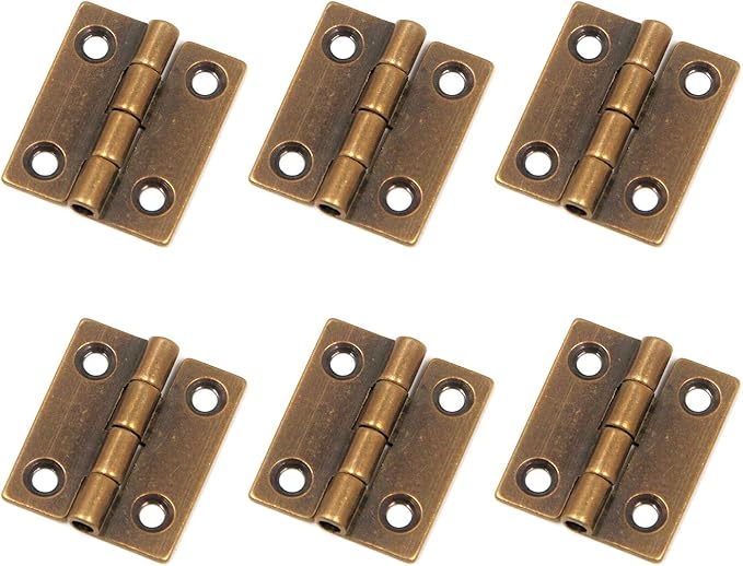 Mcredy Brass Hinges,1 Inch Jewelry Box Hinge Brown Small Hinge for Wooden Box,Butt Hinges with Mounting Screws,Pack of 6