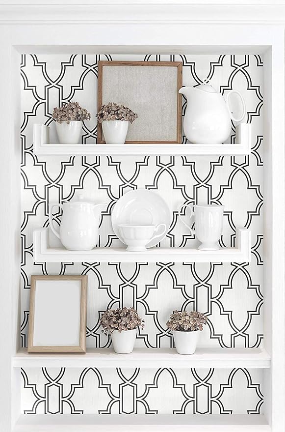 NextWall Tile Trellis Peel and Stick Wallpaper (Black & White)