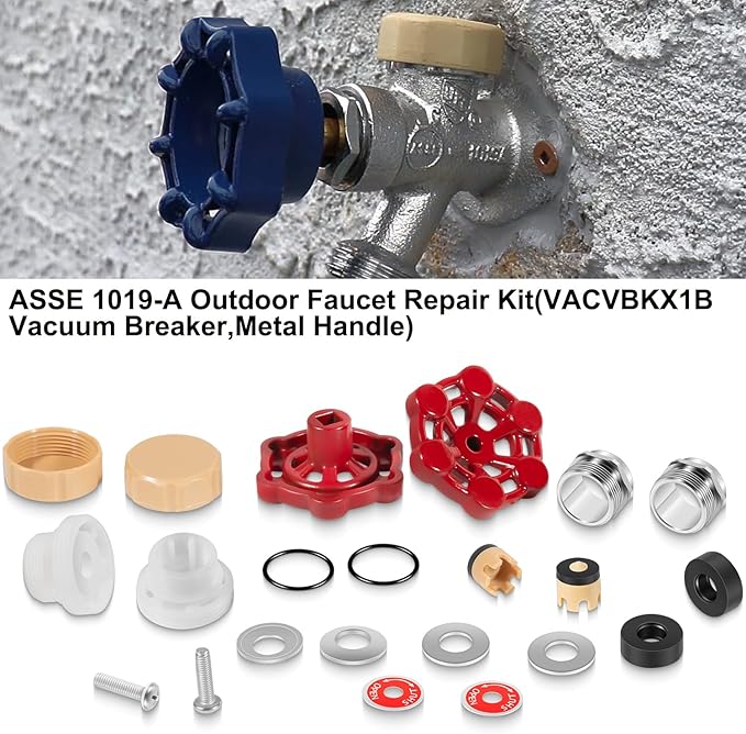 ASSE 1019-A Universal Outdoor Faucet Repair Kit (VACVBKX1B Vacuum Breaker,Metal Handle),Wall Hydrant Complete Repair Kit,Anti-Siphon Frostproof Faucet Valve Hose Faucet Fitting Repair Kit（2Pack）