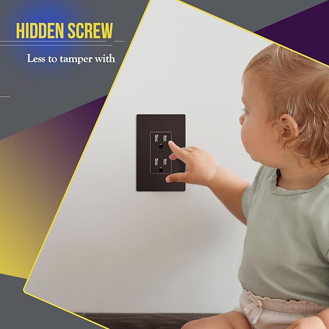 ENERLITES Screwless Decorator Wall Plates Child Safe Outlet Covers, Gloss Finish, Medium Size 1-Gang 4.88" H x 3.11" L, Unbreakable Polycarbonate Thermoplastic, SI8831M-BR, Brown