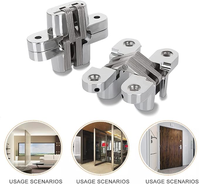 Hidden Hinge, 2 Pack 3.74 in 180° Folding Door, Zinc Alloy, for Cabinet & Cupboard, with Screws-S5