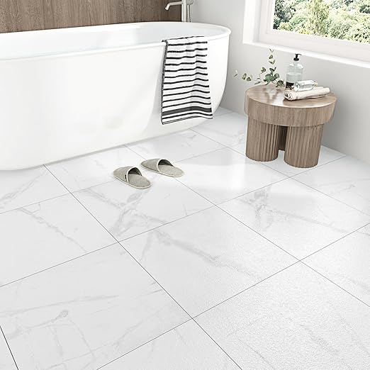 WESTICK Marble Peel and Stick Floor Tiles for Bathroom Self Adhesive Floor Tiles Peel and Stick Waterproof Vinyl Flooring for Bedroom Kitchen Living Room Camper Marble White 20 PCS 12" x 12"