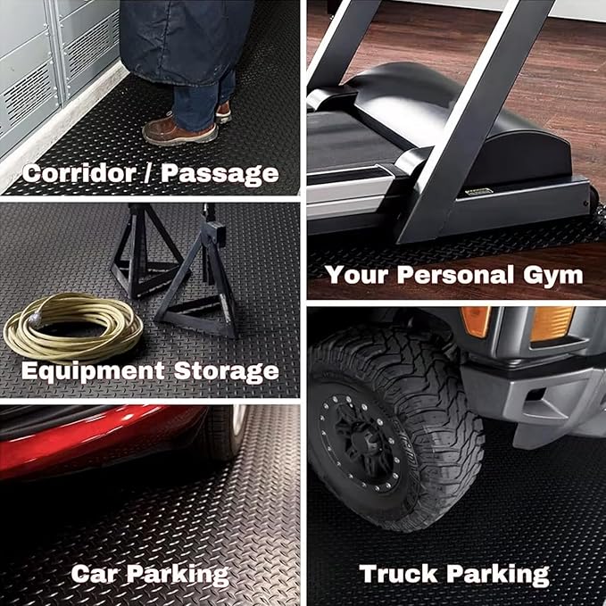 Heavy Duty Diamond-Plate Rubber Flooring Roll 4x8 FT, Multi-Purpose Waterproof Anti-Slip Floor Mat, Easy to Clean Under Equipment, Mats for Garage, Gym, Stable, Basement, Kennel