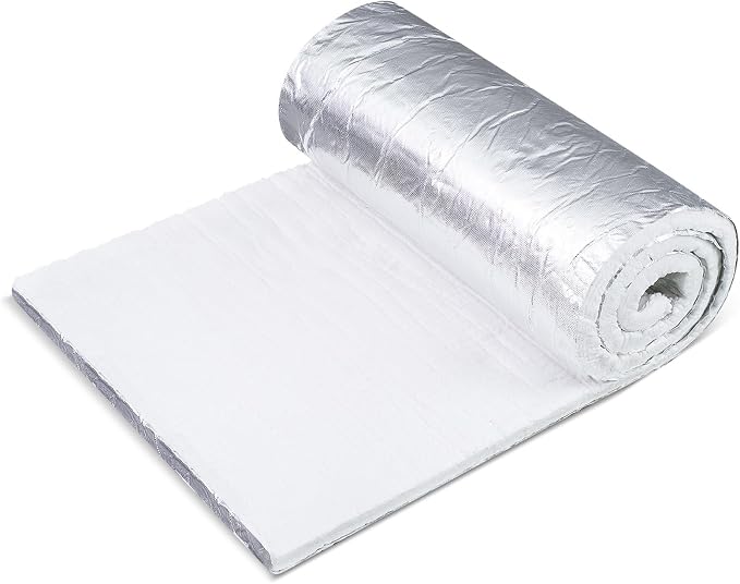 Aluminum Foil Faced Ceramic Fiber Blanket 24" x 96" 8# 2400 F Ceramic Fiber Insulation for Kiln Furnace Chimney Fireplace HVAC Welding Soldering Oven Stove Pipe Insulation (1/2 Inch)