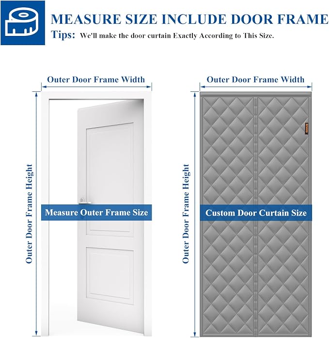 Customizable Magnetic Thermal Insulated Door Curtain, 5 Layers Oxford&Cotton Cover Blanket Insulation for Winter/Doorway/Attic/Patio/Sliding Glass/Front/Back/French Doors, Keep Cold Air Out, Grey