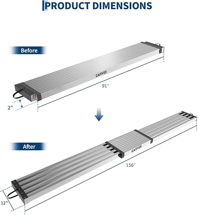Garvee Aluminum Work Plank with Anti-Slip Texture, 8-13 ft Telescoping Plank, 440 Lb Capacity Heavy-Duty Scaffolding Platform, Portable Ladder Accessory for Indoor & Outdoor Work