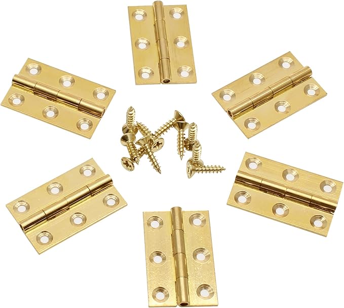 8Pcs 1.5 Inch Brass Butt Hinges, Gold Jewelry Box Hinges Small Cabinet Hinge Square Door Hinge Folding Craft Heavy Duty for Furniture Cupboard Drawer