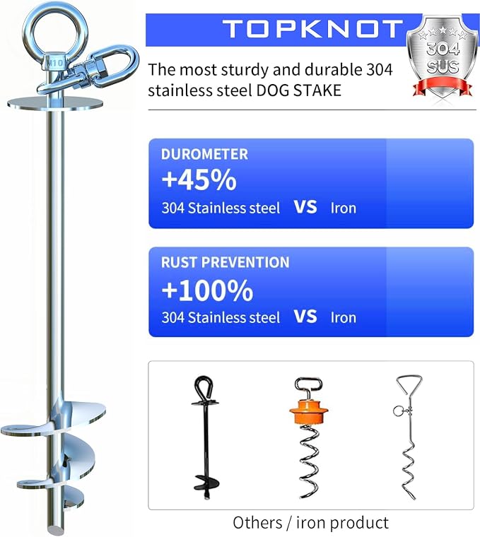 TOPKNOT Dog Tie Out Cable and Stake,with 20FT Heavy Duty Cable,360°Swivel Dog Run- No Tangle,Runner for Yard R- Up to 150LBS,Ideal for Outdoor Camping