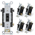 ELEGRP 4 Way Toggle Light Switch, 15 Amp, 120-277V, Toggle Framed AC Quiet Switch, in Wall On/Off, Self-Grounding, Residential and Commercial Grade, UL Listed (5 Pack, Glossy Black)