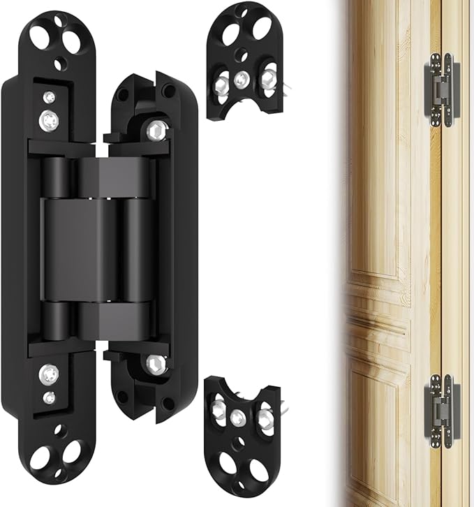 Hidden Door Hinge, 2 Pcs, Rotating Silent Design - Concealed Invisible Hinges Perfect for Invisible, Secret & Bookcase Doors, Ideal for DIY Carpenter, 3-Way Adjustable, Side Mount, 6in