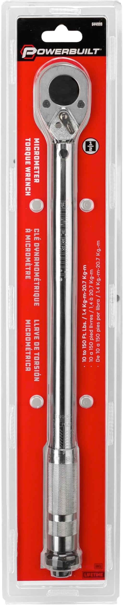 Powerbuilt Micrometer Torque Wrench, 1/2-Inch Drive, Reversible Ratchet Clicks, Lockable, 30 to 150 Foot Pound Range - 644999