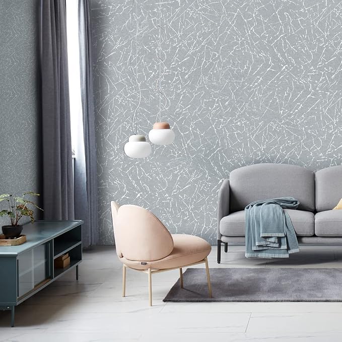 Cohoo Home Gray Peel and Stick Wallpaper Grey Silk Contact Paper for Cabinets and Drawers Silver Textured Self Adhesive Removable Wallpaper Bathroom Bedroom Waterproof Wall Covering 15.7inL 393inW
