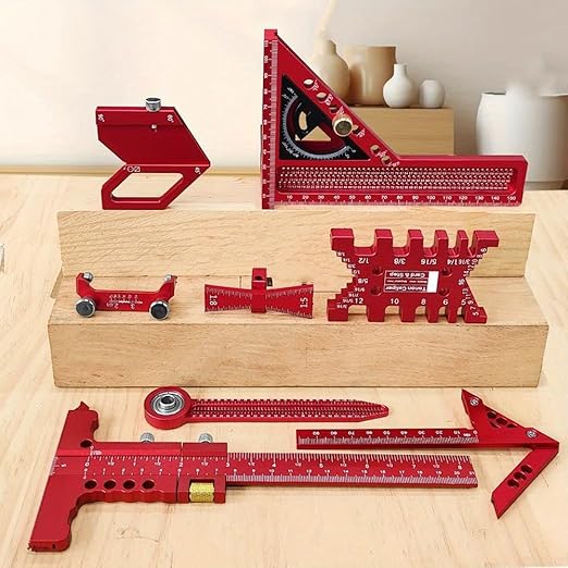 Aluminium Woodwork Measuring and Scribing Tool Set - 9 Piece Precision Kit for Carpentry and DIY Projects with Storage Box(9 Pieces.)