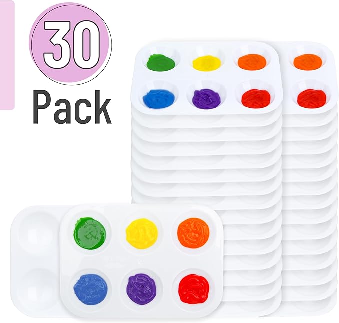 Mr. Pen- Plastic Paint Palette, 30 Pack, 6 Wells, White Rectangular Paint Tray Palette for Painting, DIY Craft