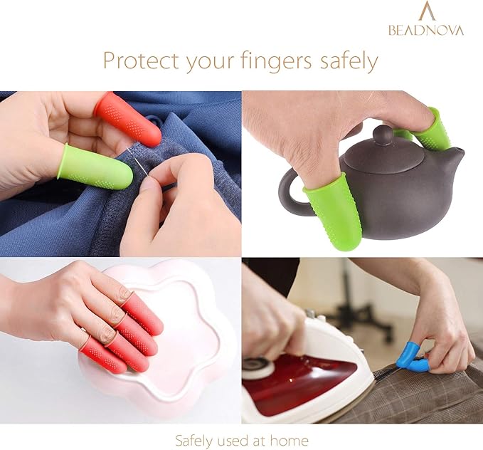BEADNOVA Finger Protector Silicon Finger Gloves Cot for Electronic Repair Painting Jewelry Cleaning Crafting Industrial Apply (Pack of 6-3 Size, Blue & Green Color)
