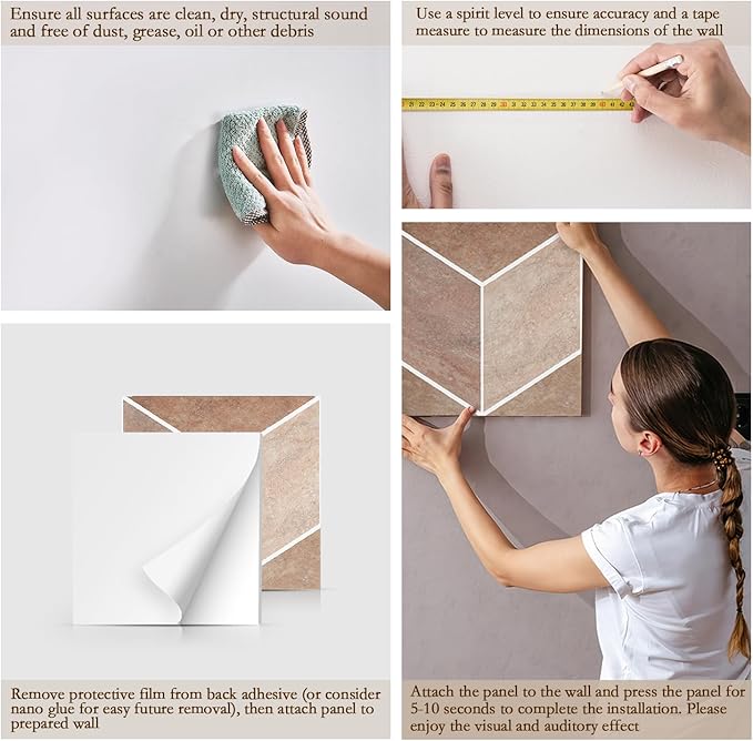 12Pack Acoustic Panels, Self-Adhesive Sound Proof Panels for Walls, Decorative Printing Sound Dampening Panels Sound Absorption Tiles for Studio, Office, Home, 12×12×0.4", Light Marble Texture