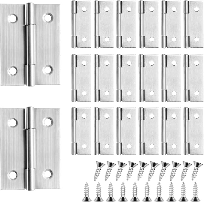 20 PCS 2 inches High-end Stainless Steel Mini Small Hinges with 80 Screws, Suitable for DIY Wooden Boxes, Small Cabinets, Jewelry Boxes Flat Hinges, Furniture, Woodworking Craft Project, Silver