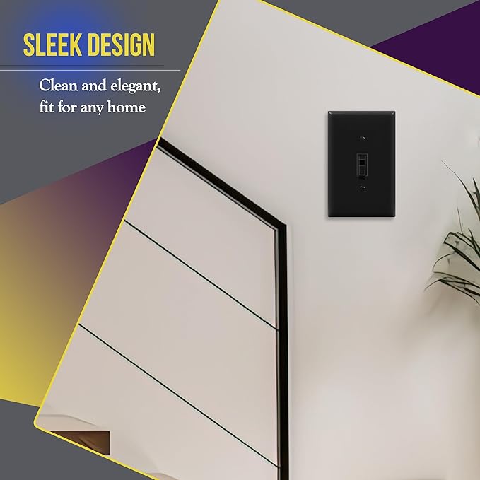 ENERLITES Mid-Size Toggle Light Switch Wall Plate, Midway 1-Gang 4.88" x 3.11", Unbreakable Polycarbonate Thermoplastic, UL Listed, 8811M-BK-5PCS, Black Switch Cover, Gloss Finish, 5 Pack